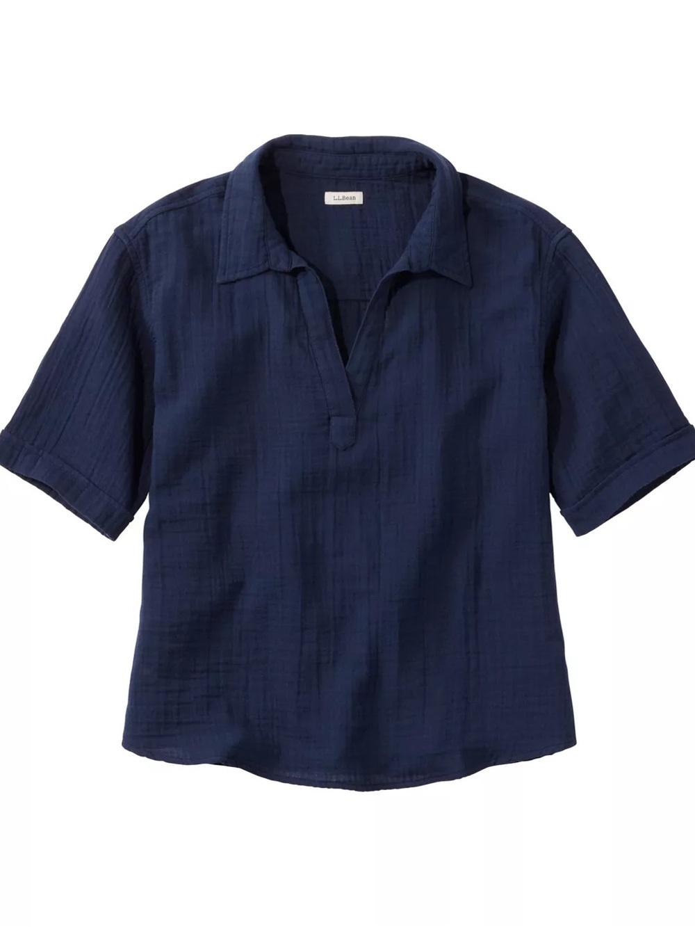 L.L. BEAN Cotton Gauze Polo Classic Navy Short Sleeve Textured Breathable 1X NEW